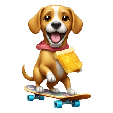 dog riding skateboard eating a honey packet sticker