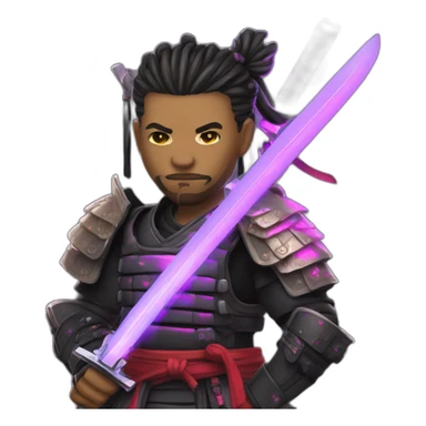 Cyberpunk samurai with glowing katana sticker