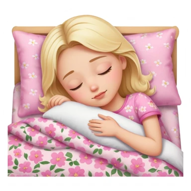 Blonde girl beautiful finish sleeping on her bed with pinky floral design  sticker