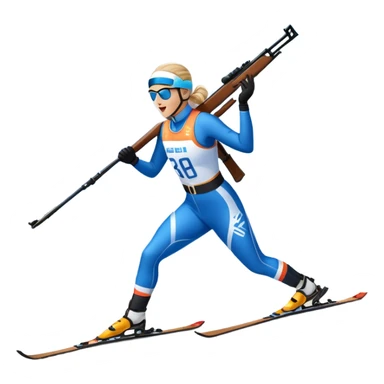 An icon showing a biathlete skiing on a snow-covered Olympic track with a rifle on their back. Cheering fans fill the stands. Majestic mountains, snowy trees, and a bright blue sky complete the scenic winter landscape. Transparent background captures the spirit of biathlon. sticker