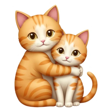 A cute illustration of two cats, one bigger and resembling a boy, and the other smaller, resembling a girl. They are gently hugging each other in a warm and loving way. The bigger cat has a friendly expression, while the smaller cat looks content and cozy. sticker