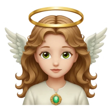 Angel girl with light brown wavy hair and hazel green eyes and a halo and wings sticker