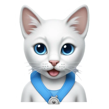 female humanoid cat with tongue out wearing a white tank-top and blue jeas sticker