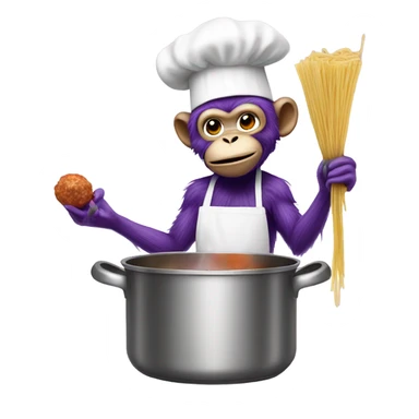 A purple monkey, cooking spaghetti and meatballs ￼ sticker