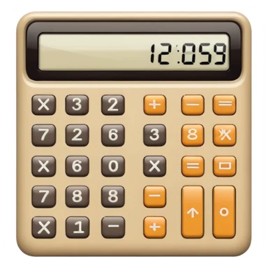 retro calculator, beige body, chunky buttons, digital display sticker