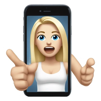 Screaming white girl with blonde hair and blue eyes in wheel chair taking selfies with iPhone sticker