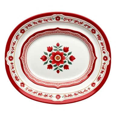antique porcelain white and red platter  sticker