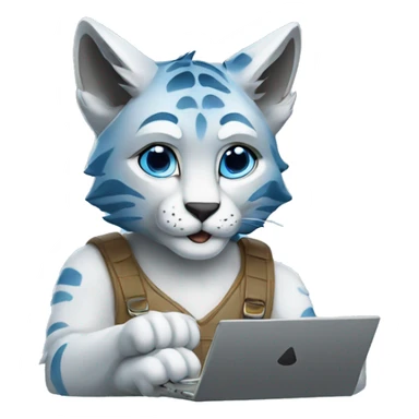 A blue lynx with a laptop sticker