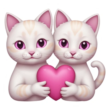 white with pink eyes tow cats hands holding a pink heart sticker