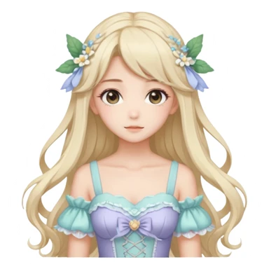 gorgeous pretty attractive anime lady beautiful hair with gorgeous dress fairycore cottagecore pastelcore detailed high quality trending VOGUE aesthetic head and bust sticker