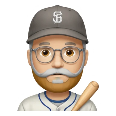 male full gray beard glasses and baseball cap sticker