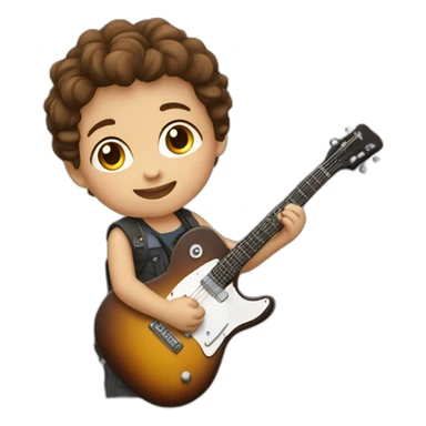 white skin brown hair child happy to play guitar sticker