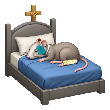 Rat sleeping In bed with zzz and a crucifix with him sticker