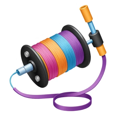 showing a hand neatly winding thread around a spool, yarn reel, or cable roll — showing the action of wrapping or coiling something around — smooth motion lines indicating circular movement, clean colorful emoji-style design sticker