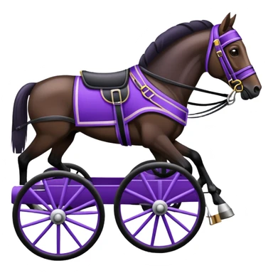 An emoji of a harness racing horse. The sulky, should be black and attached to the horse’s harness. The driver should be purple, seated in the sulky. sticker