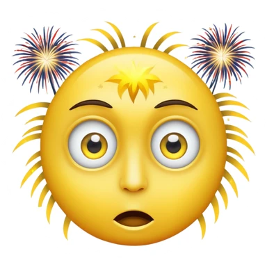 yellow face with wide eyes, fireworks in the background sticker