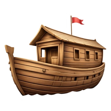 Huge empty wooden Noah's ark boat on water, wide and spacious, no occupants, realistic details sticker