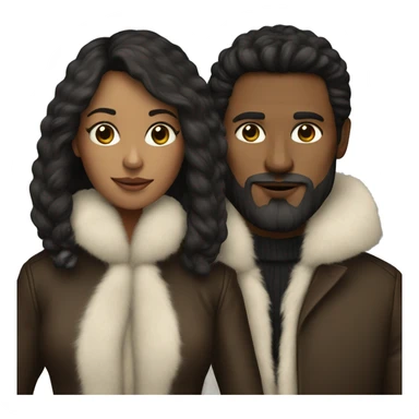Realistic Dark haired couple in long fur coats sticker