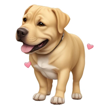 American bully and Golden Labrador retriever hug. Hearts are flying around them  sticker