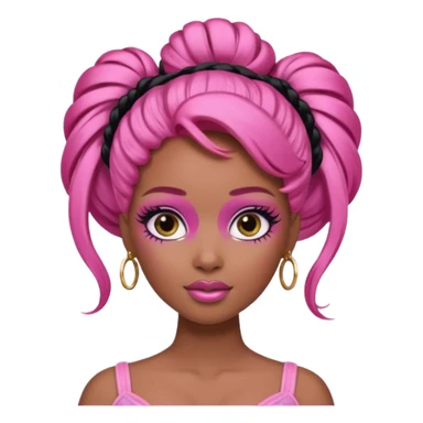 black barbie. updo hair, pink hair, perfect makeup and super pretty sticker
