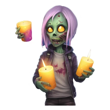 zombie person melting into graffiti galaxies with candles lanterns and fairy lights sticker