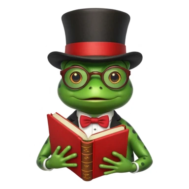 frog wearing top hat with glasses and red book sticker