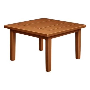 Generate a 3D wooden table in the same style as the referenced chair image: warm brown wood, subtly textured, slightly angled perspective, clean edges, realistic but minimal shading, on a transparent or plain white background. Keep the design simple and clearly readable at small sizes, similar to an emoji. sticker