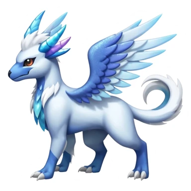 Icy Arctic Frost-Blue Pale-Shimmering Snow-Dusted Majestic Absol-Kyurem-Latios-Nargacuga-Meloetta-Latias-fusion-creature (full body) sticker