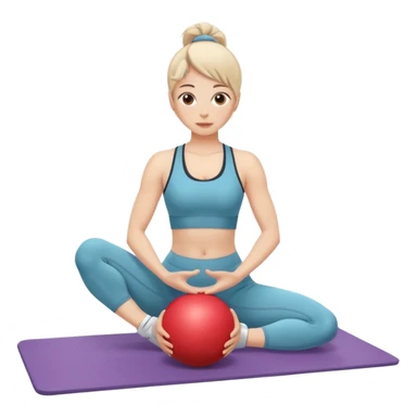 generate a pretty woman doing pilates on a mat with a small ball sticker