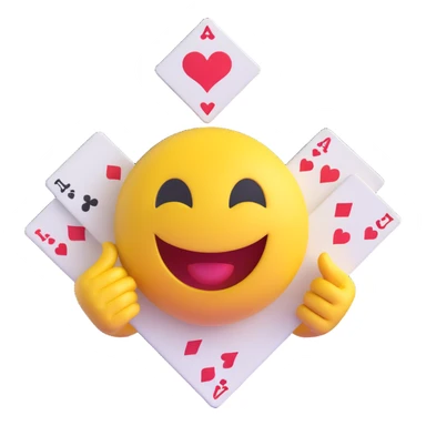 3D smiley emoji, round shape, lucky playing card, lucky face sticker