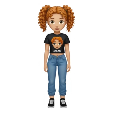 Girl with ginger curly hair in a ponytail with a tupac shirt and loose jeans sticker