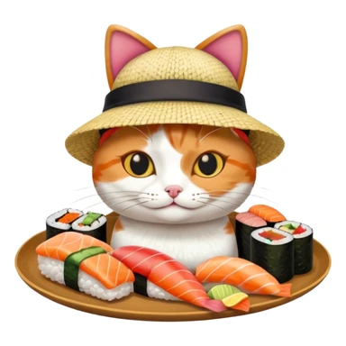 cat wearing a hat made out of sushi sticker