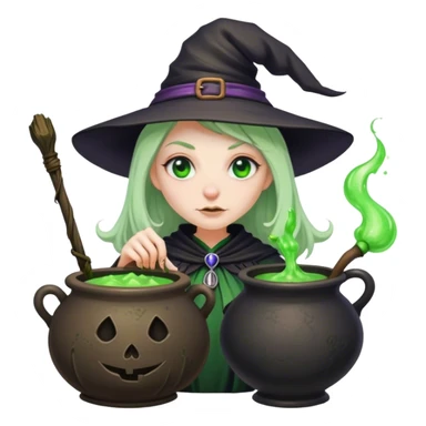 Witch with a huge nose and warty skin holding a cauldron filled with green potion sticker