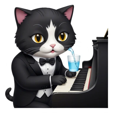 Um gato de terno preto tocando piano bebendo águaUm gato de terno preto tocando piano bebendo água sticker
