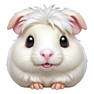 Cinematic Comical White Guinea Pig Portrait Emoji, Head tilted dramatically with an exaggeratedly amused expression, featuring a glossy, pristine white fur with an adorably scrunched face, wide, expressive dark eyes filled with playful disbelief, Simplified yet hilariously expressive features, highly detailed, glowing with a slightly sassy glow, high shine, dramatic yet playful, stylized with an air of cheeky mischief, bright and endearing, soft glowing outline, capturing the essence of a spirited and over-the-top guinea pig, so meme-worthy it feels like it could side-eye its way into internet fame instantly! sticker