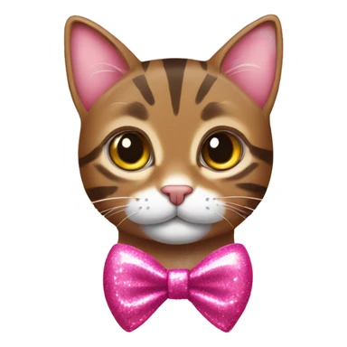 brown tabby cat with a pink sparkly bow sticker