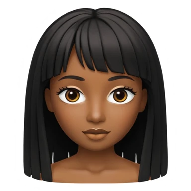 crie um icon no estilo memoji da apple de uma garota parda com cabelo preto abaixo do ombro e franja na altura dos olhos, sobrancelhas pretas, olhos castanhos escuro com delineado preto, nariz afinado, lábios grossos com batom preto e colar preto com um pingente de morcego sticker