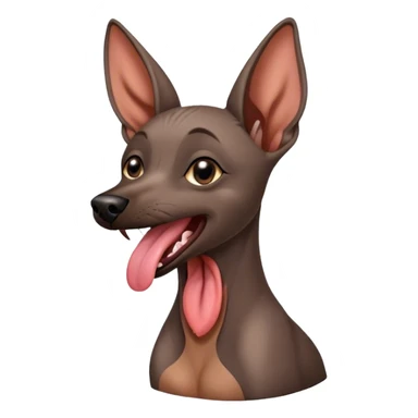 Cinematic Cute Yawning Xoloitzcuintle dog Portrait Emoji, Head tilted slightly with a dramatic, wide-open yawn, showcasing smooth, hairless ebony skin with gently relaxed wrinkles and floppy ears slightly drooping, round dark eyes barely open in drowsy contentment, Simplified yet irresistibly adorable features, highly detailed, glowing with a soft, cozy glow, high shine, relaxed yet expressive, stylized with a touch of whimsy, bright and endearing, soft glowing outline, capturing the essence of a sleepy yet affectionate guardian, so drowsy it feels like it could stretch out of the screen and curl up for a nap! sticker