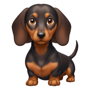 Cinematic Noble blablack and tanck and tan Dachshund Portrait Emoji, Poised and regal, with a long, low-slung build and a smooth, well-groomed black and tan coat, deep-set soulful brown eyes, Simplified yet sharp and sophisticated features, highly detailed, glowing with a soft, dignified glow, high shine, intelligent and determined, stylized with an air of charm, focused and attentive, soft glowing outline, capturing the essence of a watchful and confident companion, so majestic it feels as though it could slide out of the screen with effortless authority! sticker