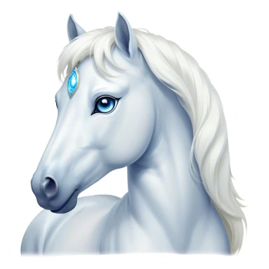 Cinematic Elegant White Horse Portrait Emoji, Head held high with a serene, graceful gaze, showcasing a magnificent pure white fur with a radiant shimmer, flowing mane and tail, and luminous blue eyes that exude beauty and grace, Simplified yet majestically refined features, highly detailed, glowing with a soft, ethereal light, high shine, poised and breathtaking, stylized with an air of pure elegance, capturing the essence of a stunning and graceful steed, so beautiful it feels like it could gallop out of the screen with effortless charm! sticker