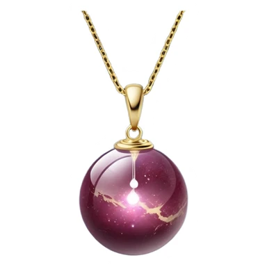 A polished round ball wine granite pendant suspended from a delicate gold chain, like a drop of enchanted starlight, glowing with the warmth of passion and the quiet power of transformation ethereal floating magical moving sticker