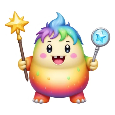 Kawaii derpy fat rainbow monster with magic wand  sticker