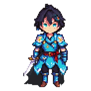 Genshin Impact character, pixel art style, retro game look, simplified details sticker