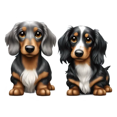 Two Tri Black Merle long haired Dachshunds together sticker