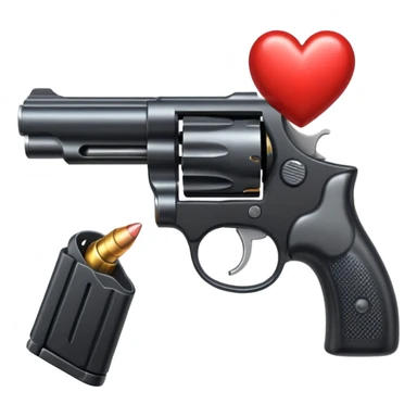 Black hand gun shooting a heart bullets out of the tip  sticker