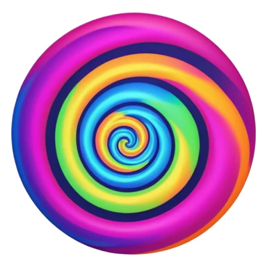 create  a Circular emoji, thin black outline, neon energy tornado vortex, clockwise glowing spiral, blue and green outer swirls, magenta and purple core, red inner arc, yellow-orange base glow, smooth gradients, psychedelic futuristic style, high saturation, intense glow, centered sticker