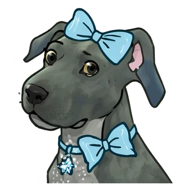 Blue Great Dane dog with a sparkly bow on its ear, 3D style sticker