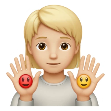 A kid with blonde icecream hair with two hands that are doing this 🫴 and flipped on the other side then have this emoji on the left hand 6️⃣ and this emoji in the other hand7️⃣ replace the ice cream with the numbers 6 and 7 sticker