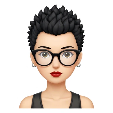 white woman mohawk curly cut black hair with glasses sticker