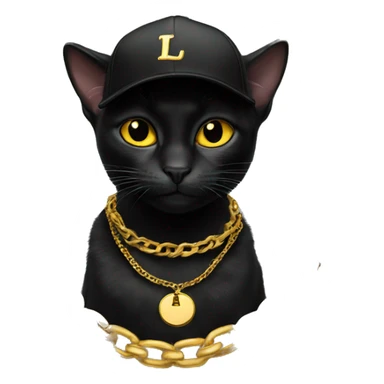 Black cat with LA fitted cap on and gold chains sticker